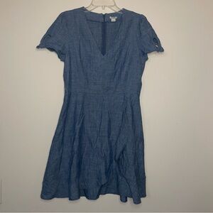 J. Crew Denim Layered Tie Sleeve Ruffle Simple Zip Back 100% Cotton 8 Dress